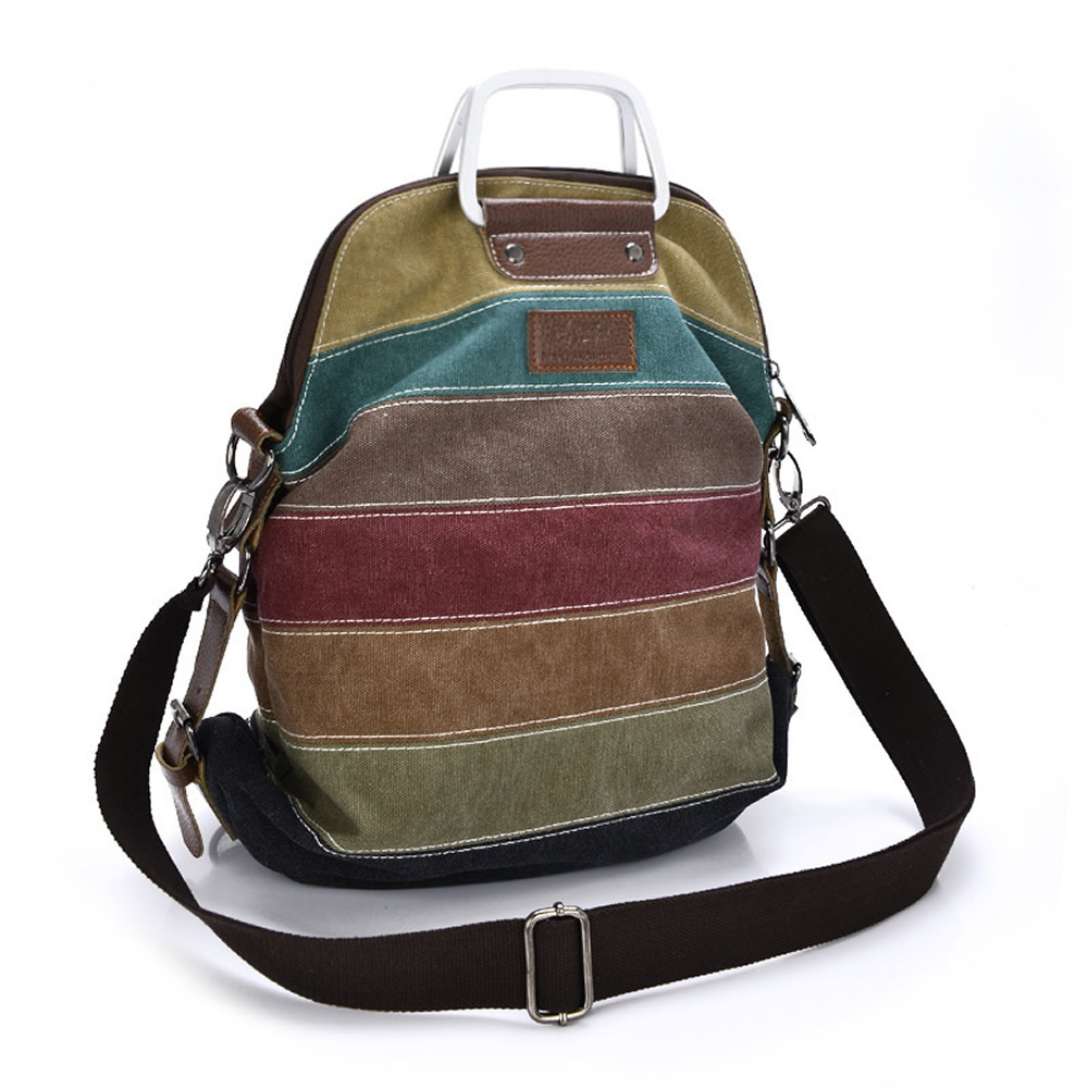 Women&#39;s Canvas Multicolour Striped Shopper Tote Shoulder Bag Handbag Backpack UK