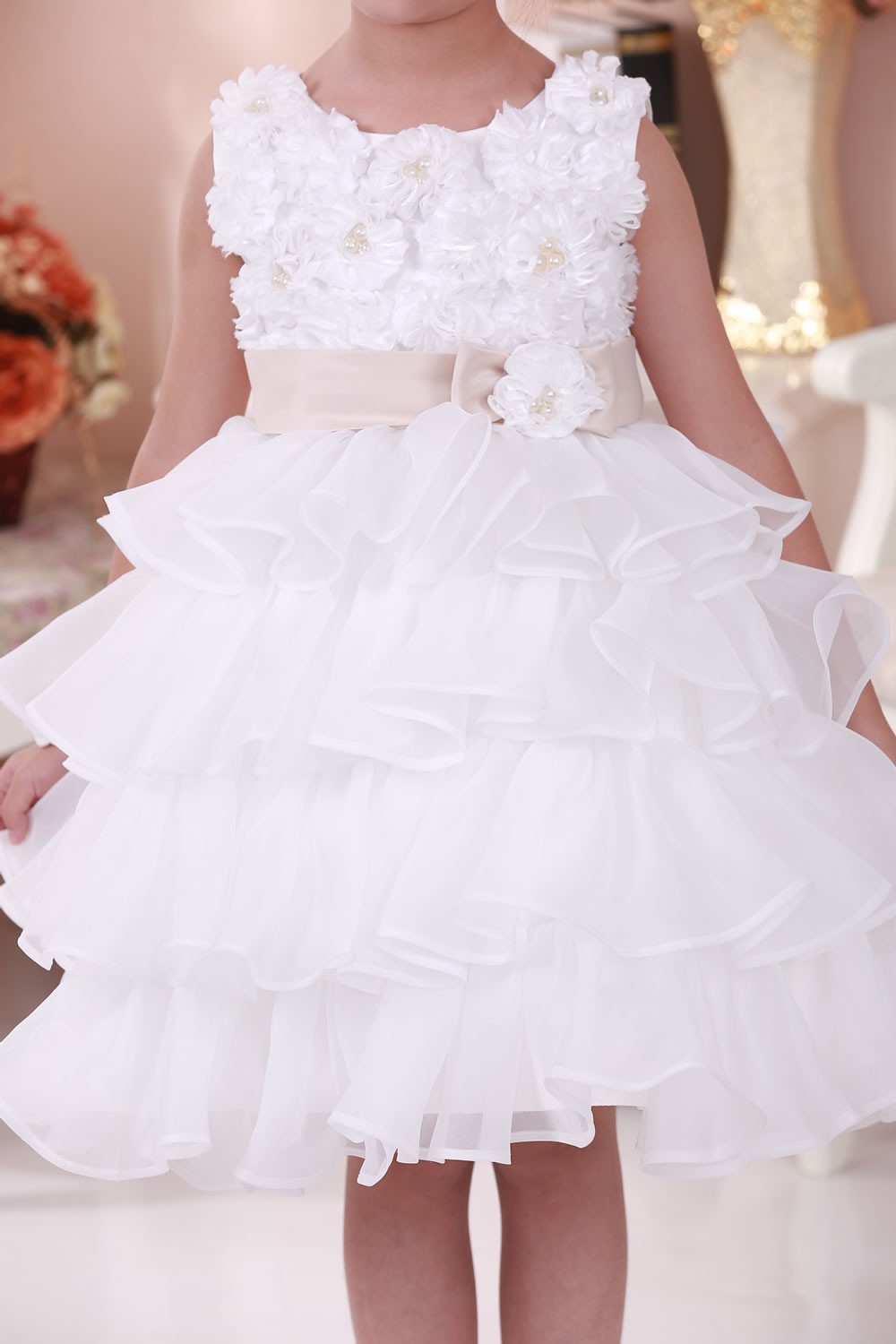 Girls Kids White Floral Flower Girl Formal Wedding Bridesmaid Party Christening Occasion Prom Dress Ages 6 Months 2 3 4 5 6 7 8 9 10 11 Years