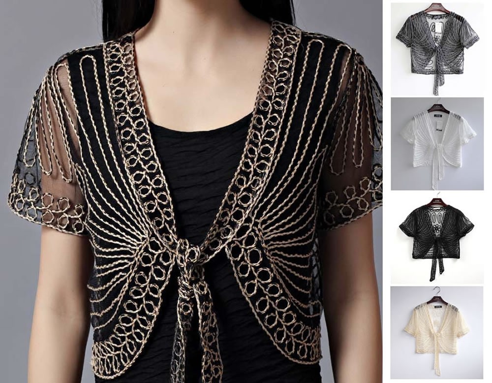 UK Lace Mesh Gauze Bolero Shrug Waistcoat Cardigan Jacket Top Shawl Wrap Wedding
