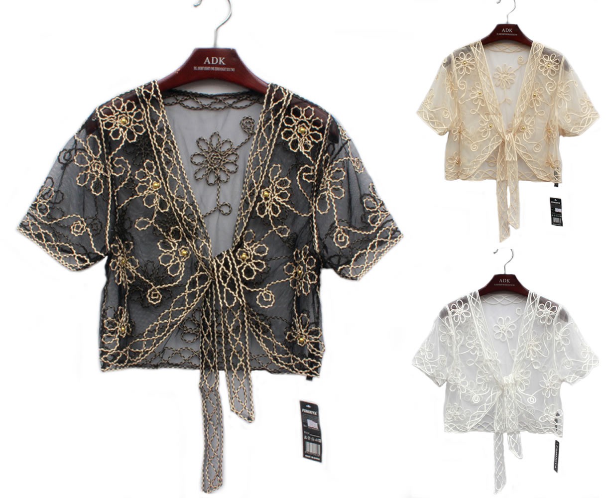 UK Lace Mesh Gauze Bolero Shrug Waistcoat Cardigan Jacket Top Shawl Wrap Wedding