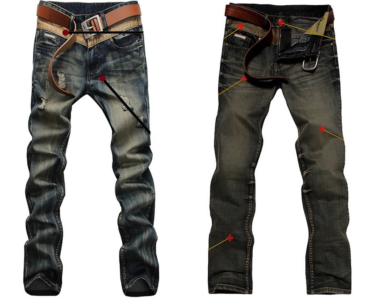 Monggus Vintage Stonewashed Distressed Ripped Frayed Mens Blue Slim Fit Jeans