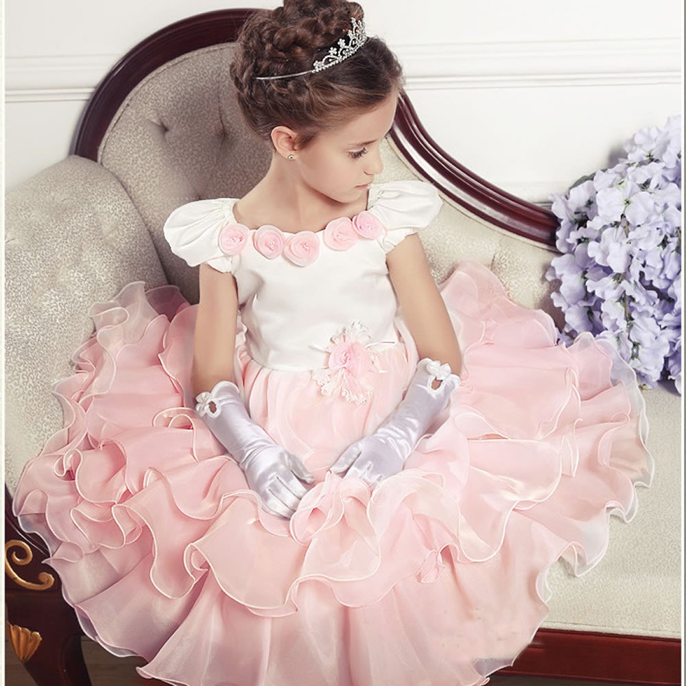 Toddler Girls Kids White Floral Flower Girl Formal Wedding Bridesmaid Party Christening Occasion Dress
