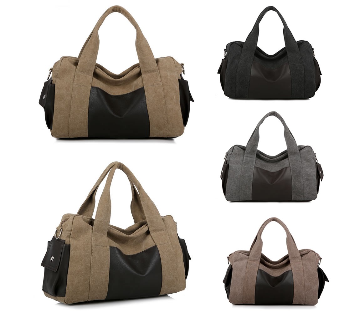 New Canvas and Faux Leather Holdall, Bag, Weekender, Cabin Luggage, Briefcase, Laptop Bag, Airline approved, Ryanair, EasyJet