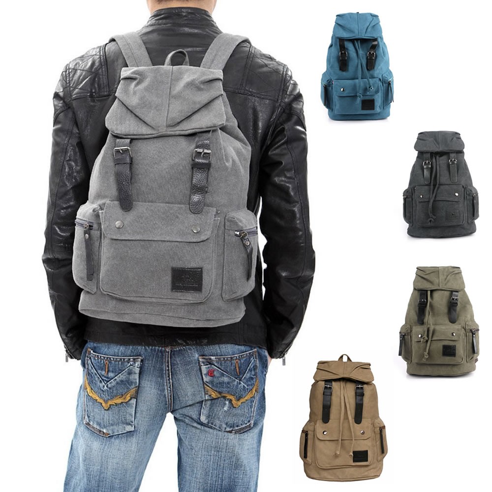 Vintage Retro Style Canvas & Faux Leather Backpack Rucksack School Laptop Duffle Bag