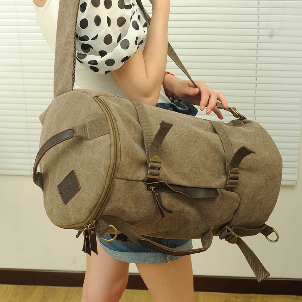 NEW Men's Women's Vintage Retro Cylindrical Canvas Backpack Rucksack School Laptop Duffle Shoulder Bag Holdall