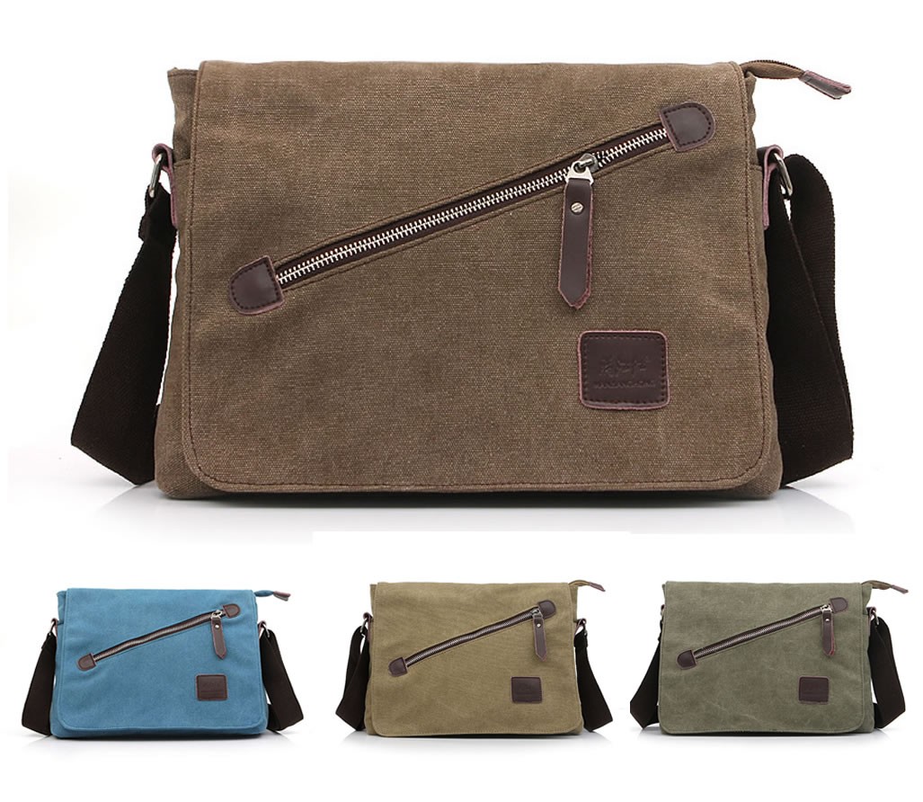 Rich in Style Men's or Women's (Unisex) Canvas Messenger Bag, Shoulder Bag with Diagonal Zip