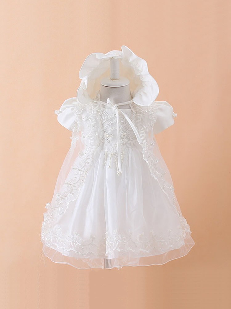 New 3 Piece White Girls Christening Baptism Dress set with Dress, Jacket & Hat