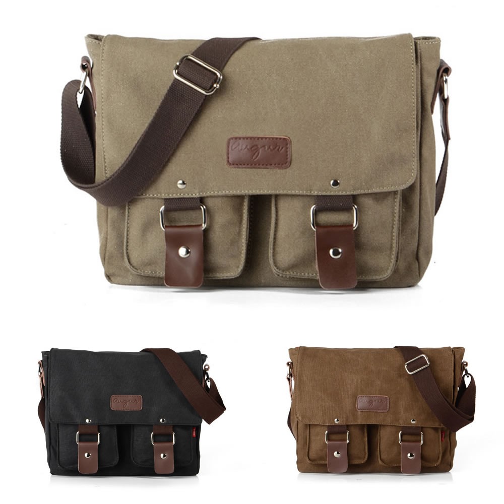 Unisex Canvas and Leather Satchel / Messenger Bag