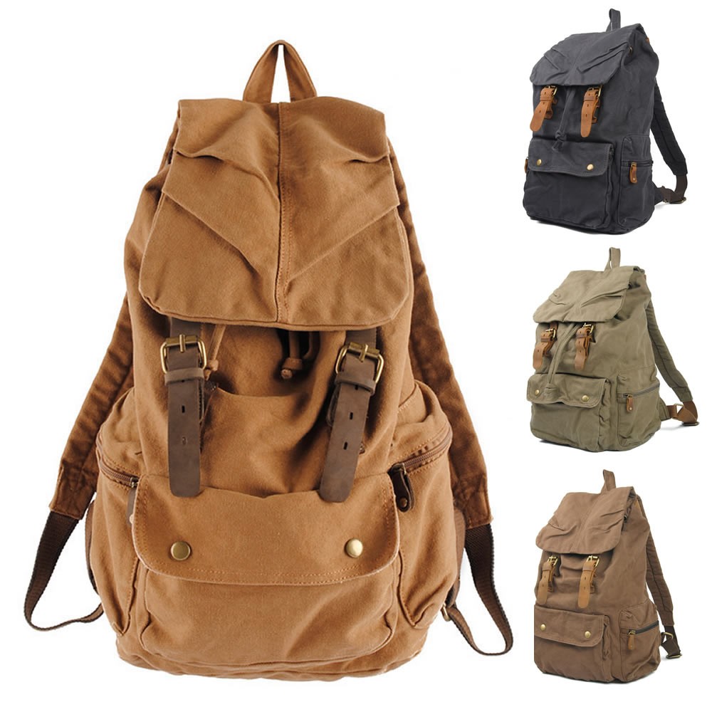 Muchuan Vintage Retro Style Canvas & Leather Backpack Rucksack School Laptop Duffle Bag