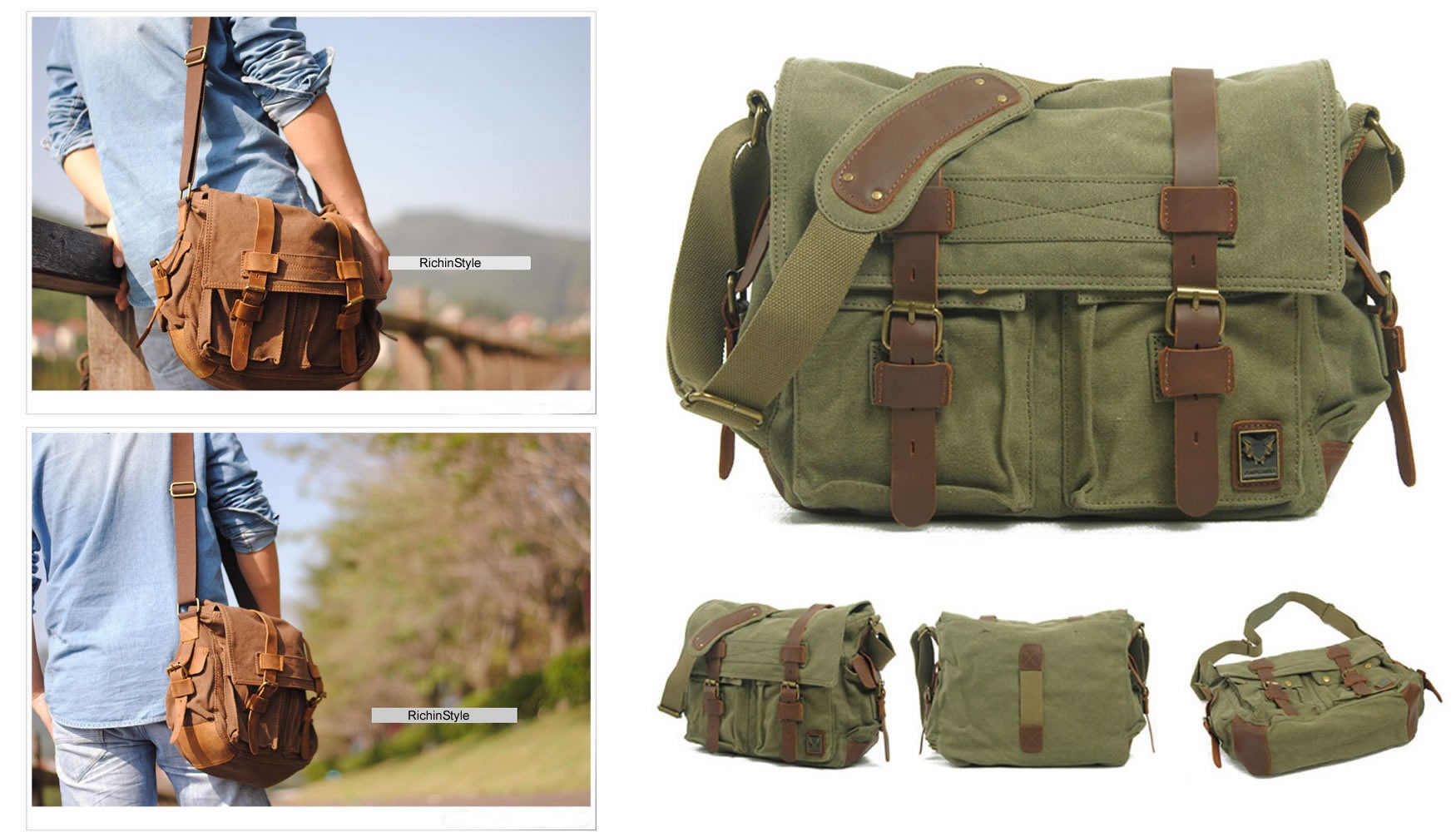 Muchuan Vintage Men's Women's Unisex Cotton Canvas and Leather Satchel, Messenger Bag, Shoulder Bag, Backpack, I am Legend Bag, School Bag, College Bag, DSLR Camera Bag