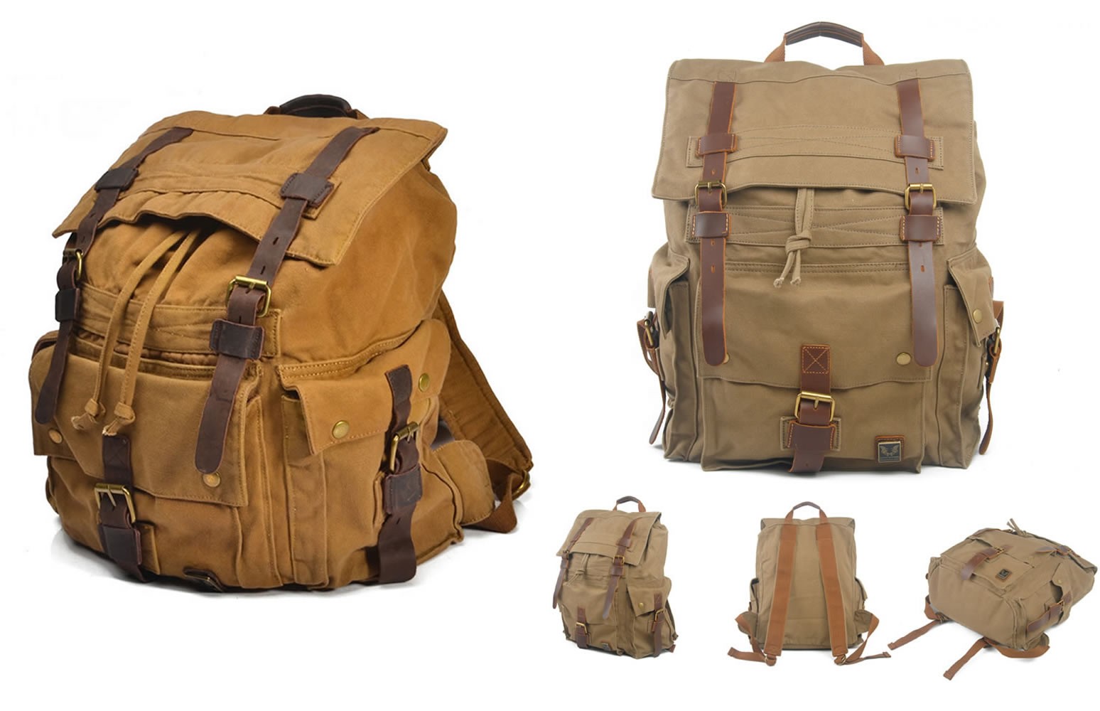 Vintage Retro Style Canvas & Leather Camera DSLR Backpack Rucksack School Laptop Duffle Bag