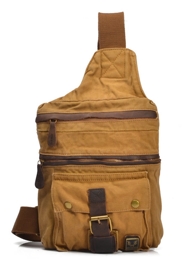 Muchuan Vintage Canvas & Leather Mens Chest Pack Backpack, Shoulder Bag Satchel Messenger iPad Laptop Bag