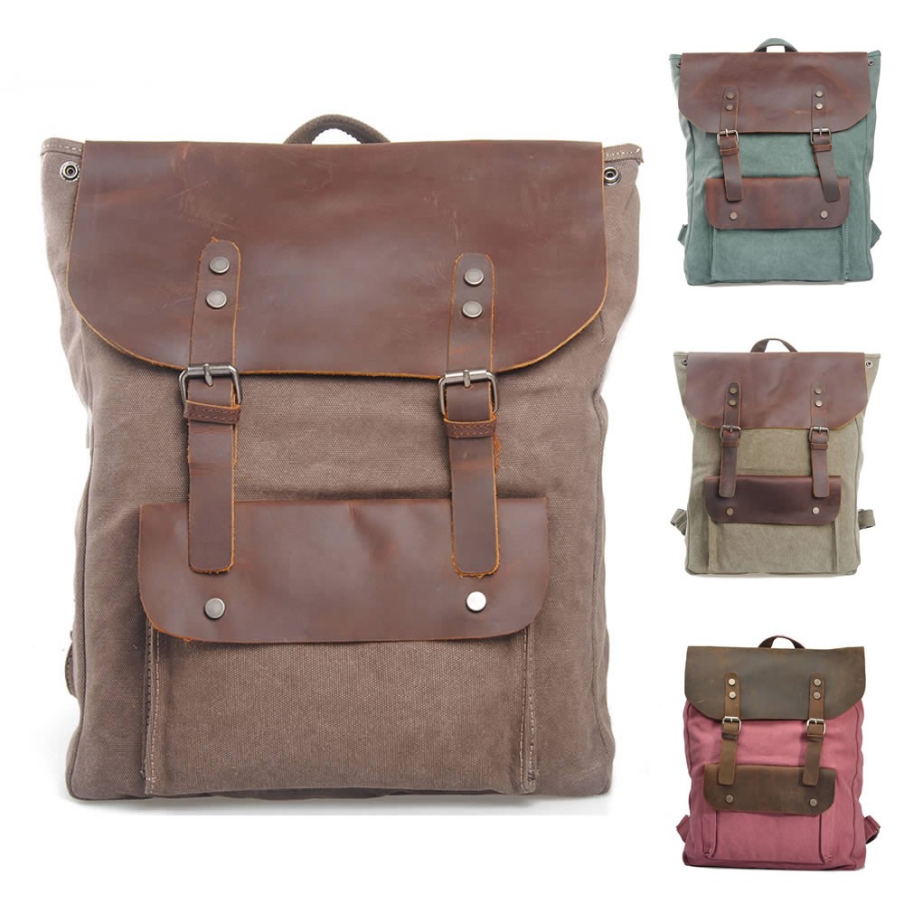 NEW Canvas and Leather Satchel Type Backpack, Messenger, Holdall, School Bag, Camera Bag