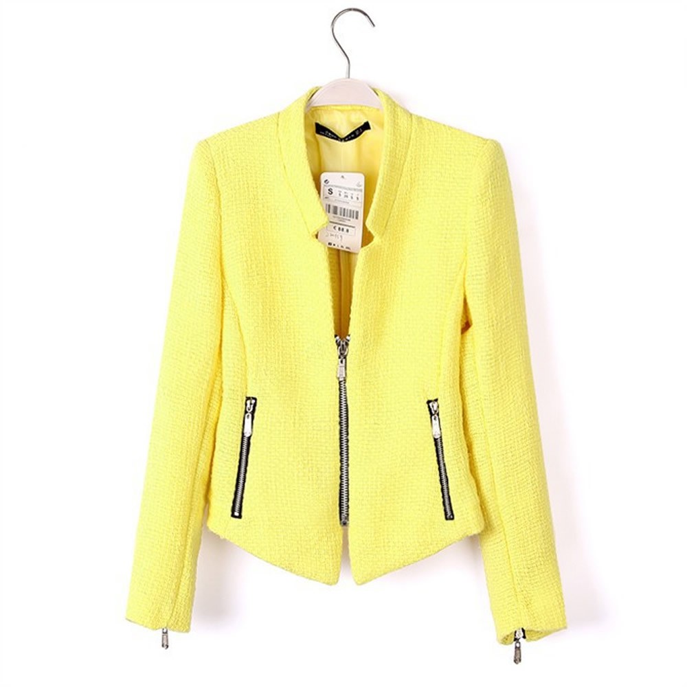 UK NEW BNWT Yellow Black White Boucle Zipper Zip Blazer Jacket Coat 8 10 12