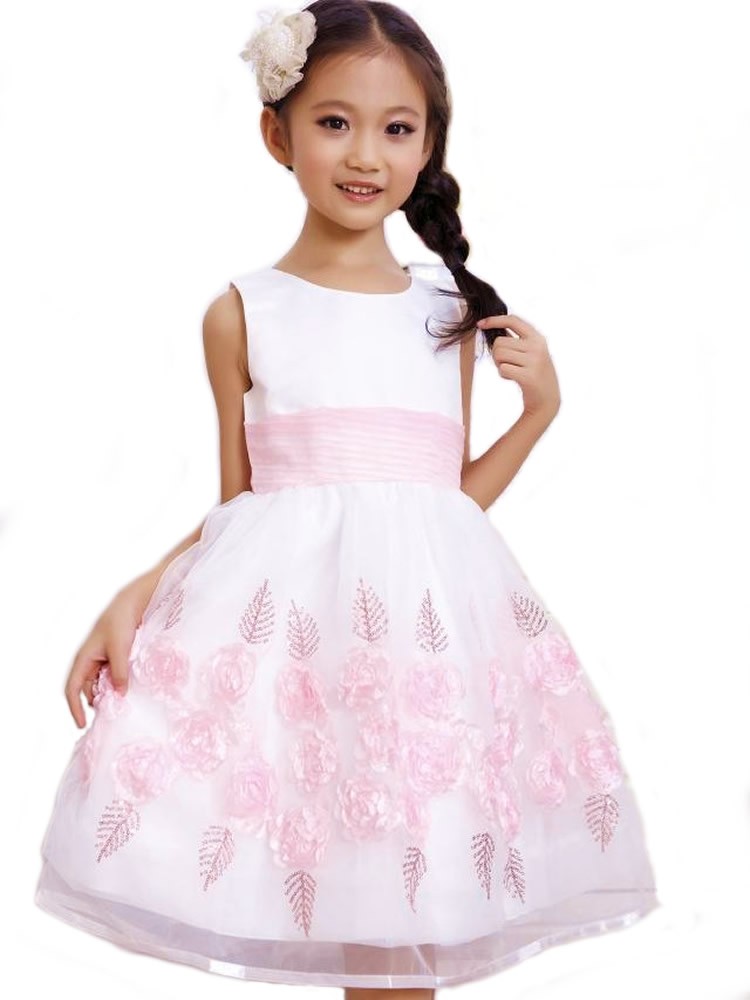 Girls White and Pink Floral Flower Formal Wedding Bridesmaid Party Christening Communion Occasion Prom Dress Ages 5 6 7 8 9 10 11 Years