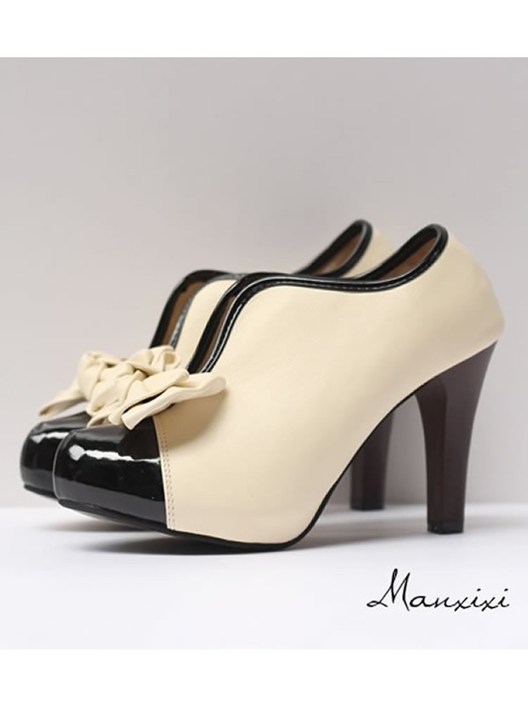 UK NEW Retro Vintage Style High Block Heel Platform Court Shoes Bow Heels Pumps