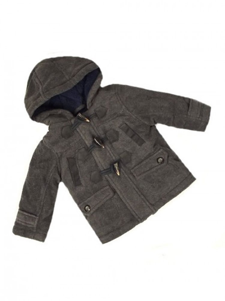Baby Boys Warm Winter Grey Fleece Hooded Duffle Coat, Parka, Lined for warmth