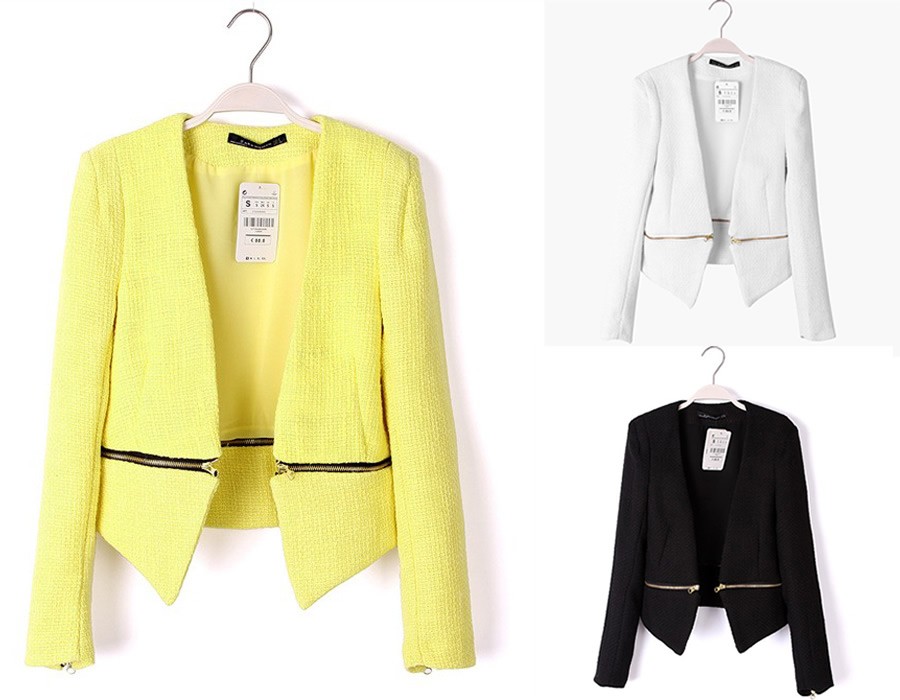 UK NEW BNWT Yellow Black White Boucle Zipper Zip Blazer Jacket Coat 6 8 10 12
