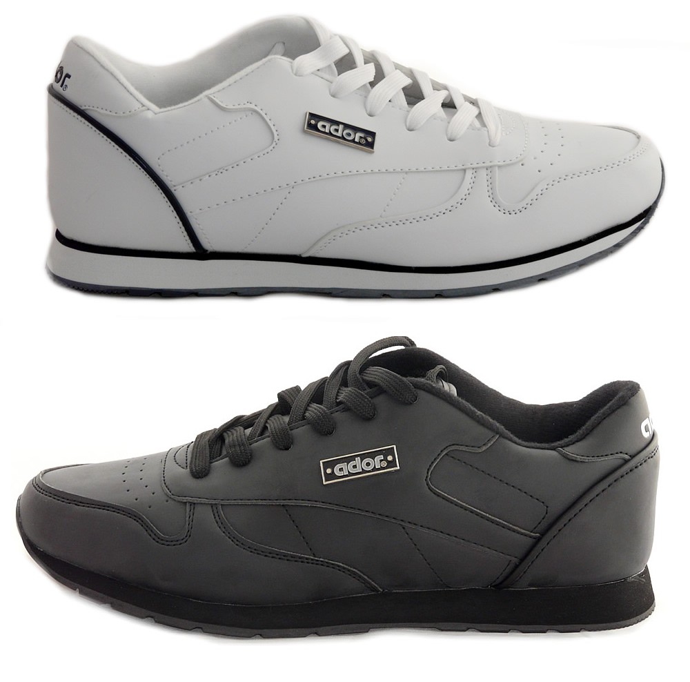 Ador Mens Black or White Imitation Leather Lace-Up or Velcro Fasten Trainers Running Gym Walking Comfortable Sports Shoes Pumps, Plimsolls Sizes 7-11