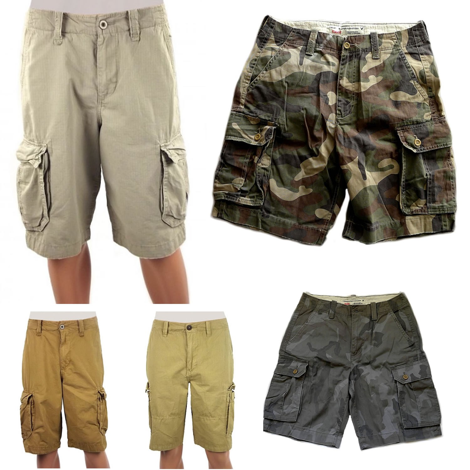 NWOT Men's American Eagle Outfitters AEO 100% Cotton Camouflage and Plain Cargo Combat Shorts