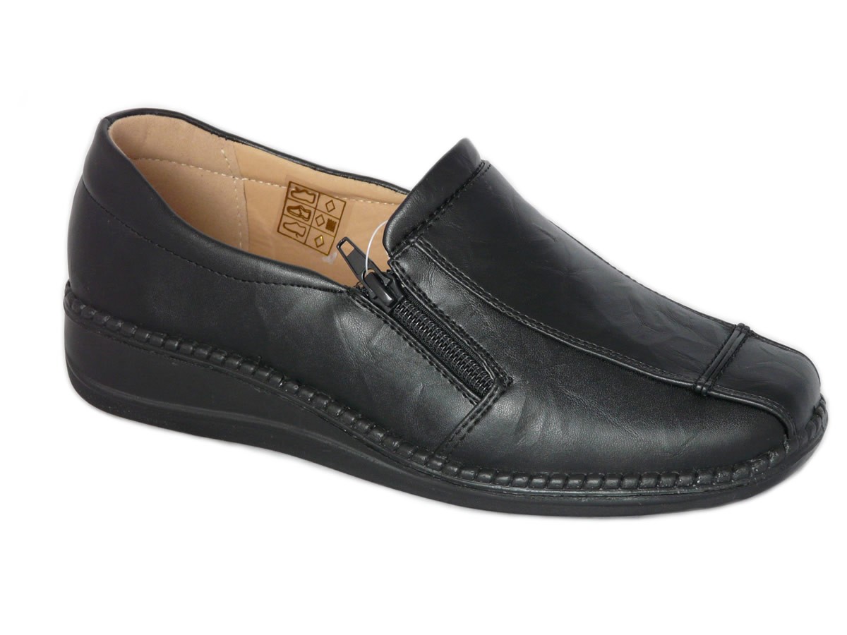 Cushion Walk Women's Ladies Lightweight Black Faux Leather Slip-on Flat Zip Shoes, Flats, Casual Work Office Comfort Shoes