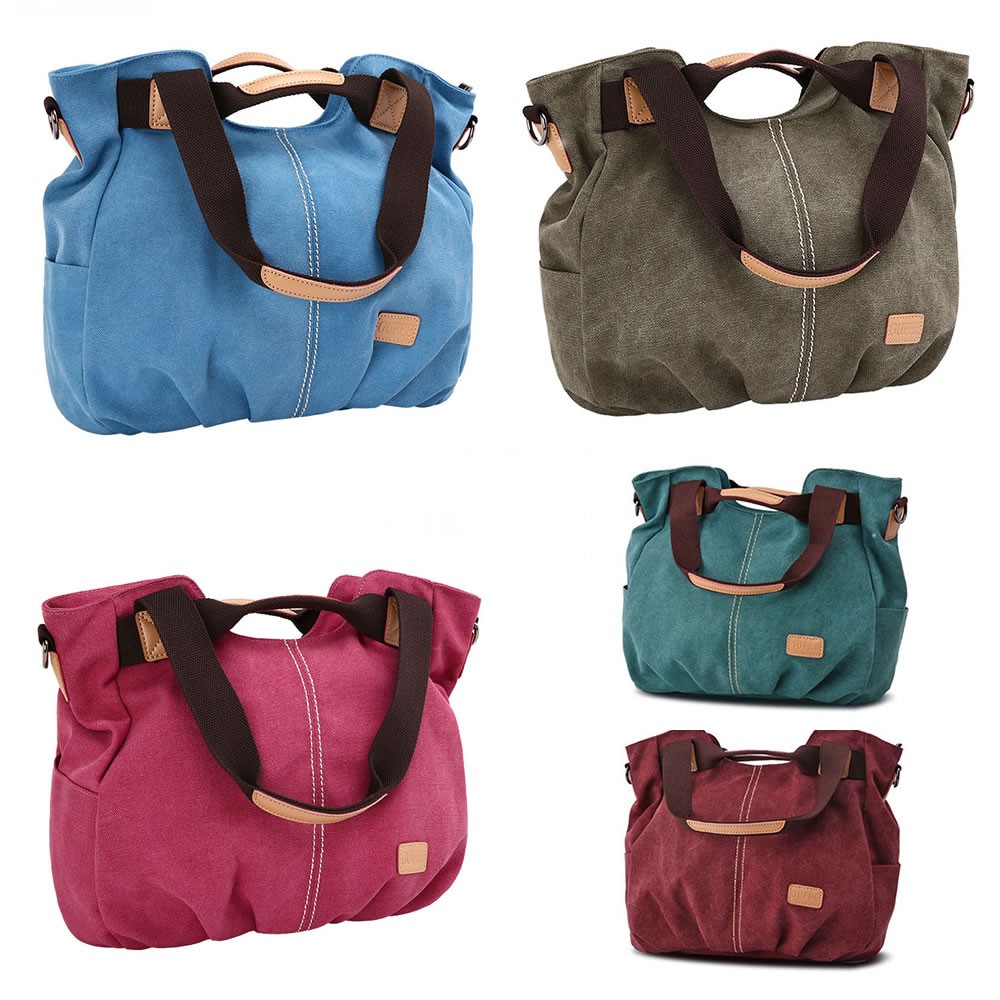 R.I.S Women's Canvas & Leather Top Handle Shopper Tote Shoulder Bag Handbag