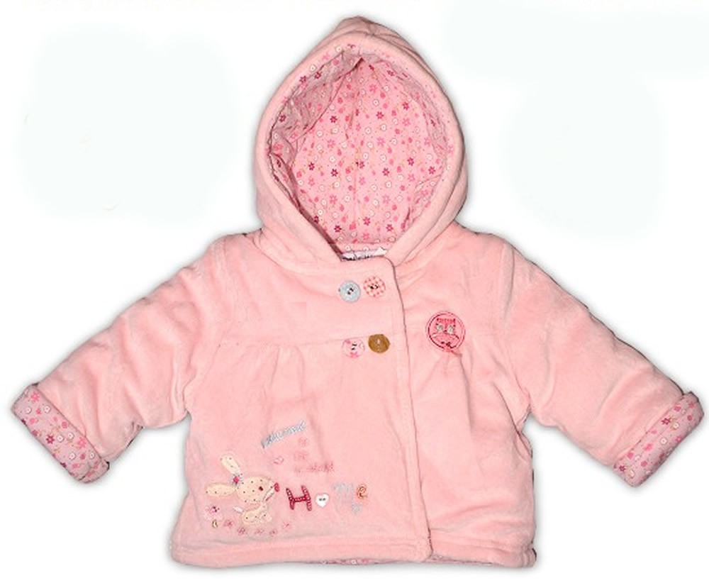 Babaluno Baby Girls Pink Velour Rabbit Motif Hooded Fleece Jacket Coat