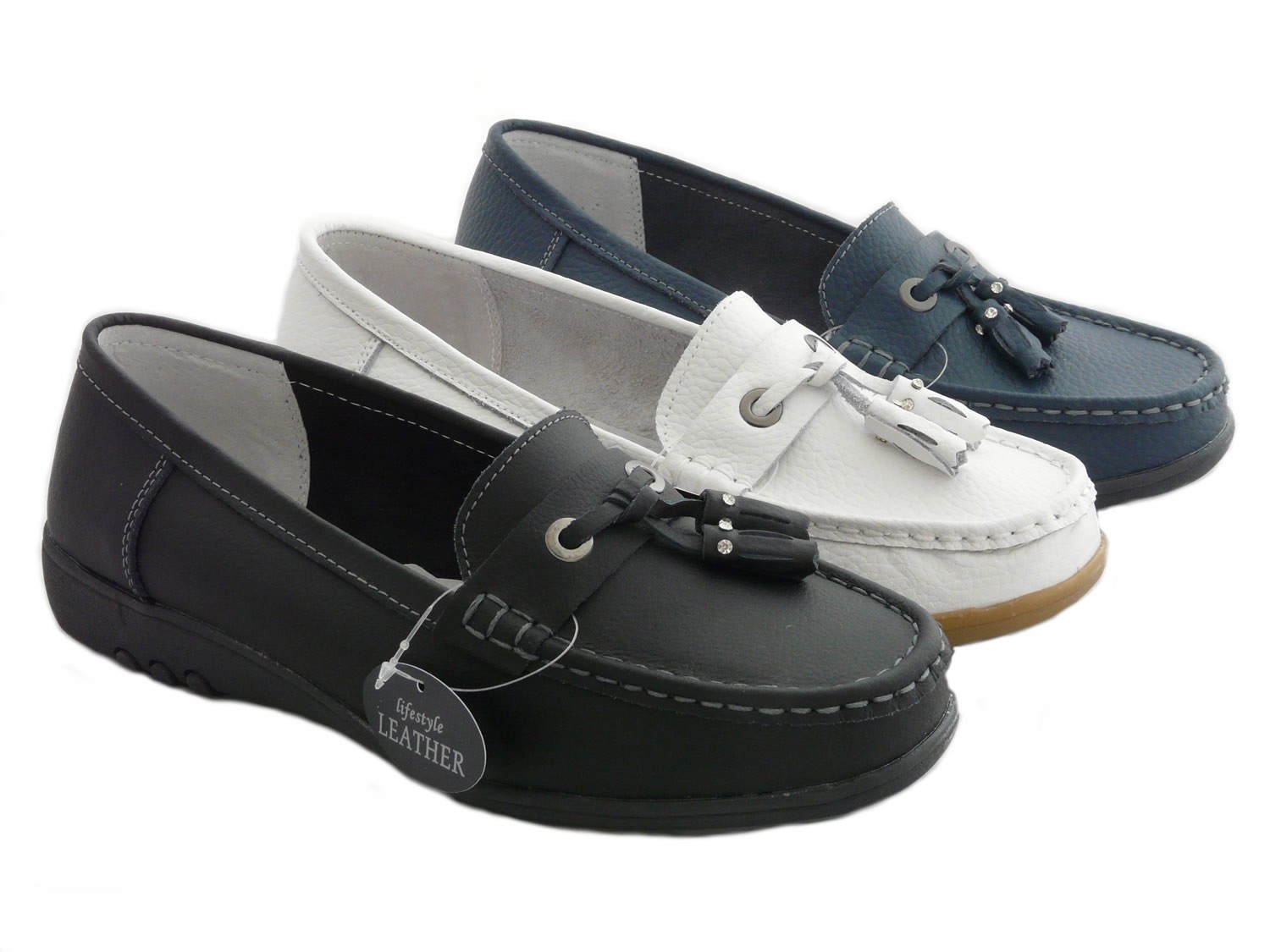 Cushion Walk Ladies Women's Real Full Leather Tassel Slip On Wider Fitting Loafer Moccasin Flats Walking Shoes Boat Shoes Size 3-8