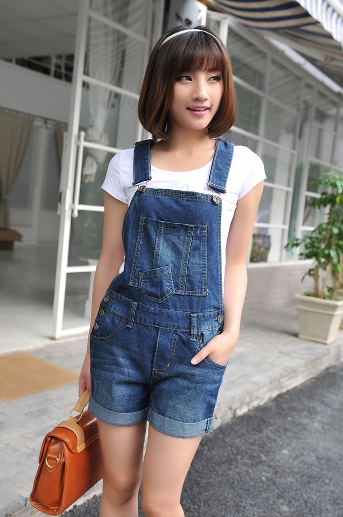 NEW Stone washed Vintage Dark Blue Denim Dungaree Shorts