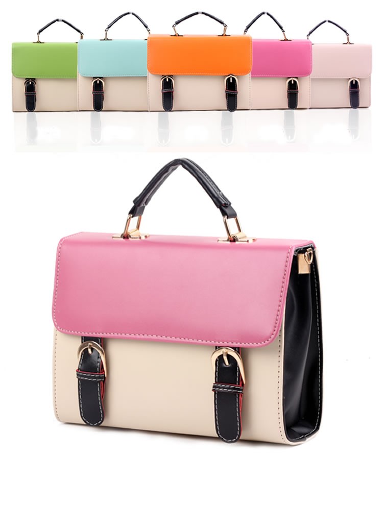 New Faux Leather PU Satchel Cross Body Handbag Messenger Bag Shoulder Bag in Pastel and Off White