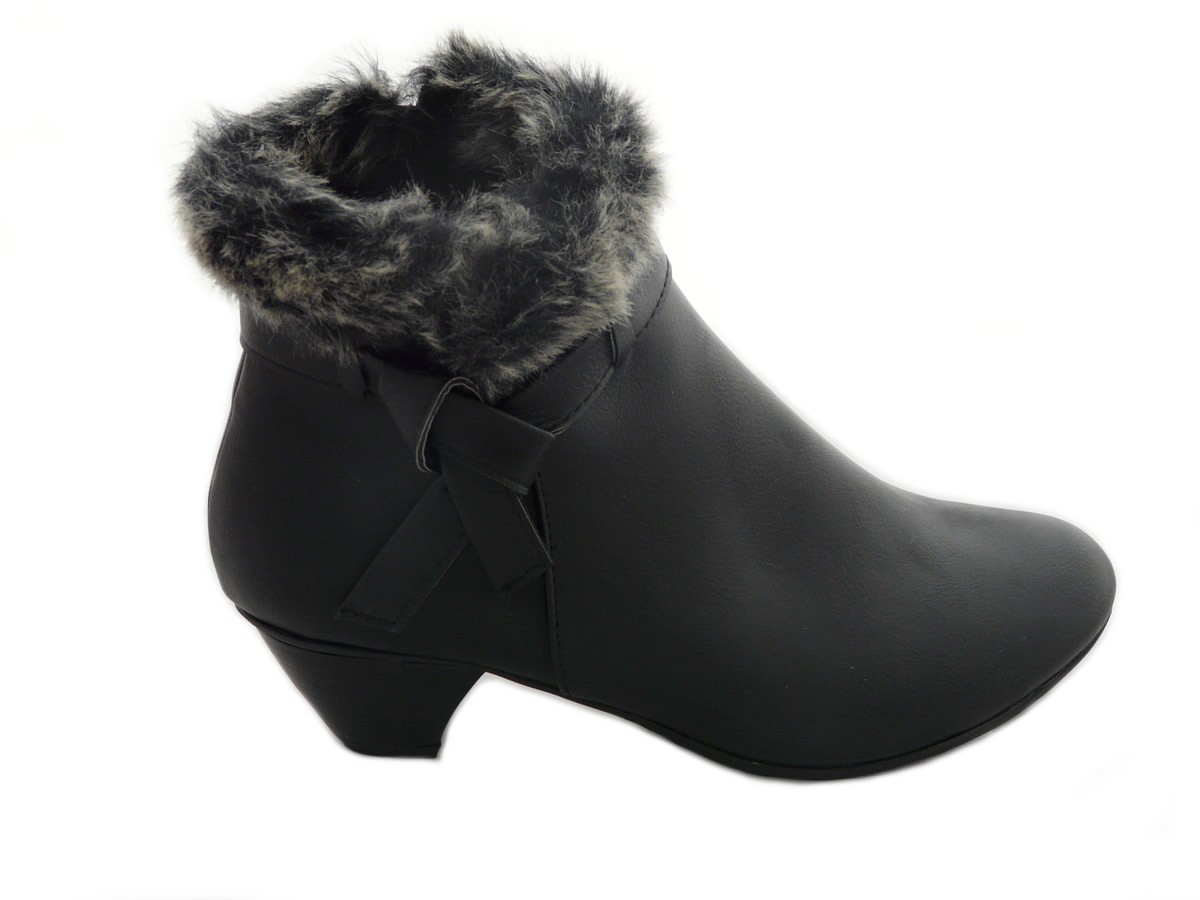 New Cushion Walk Womens Warm Faux Leather Ankle Boots Fur Collar Zipped Closure