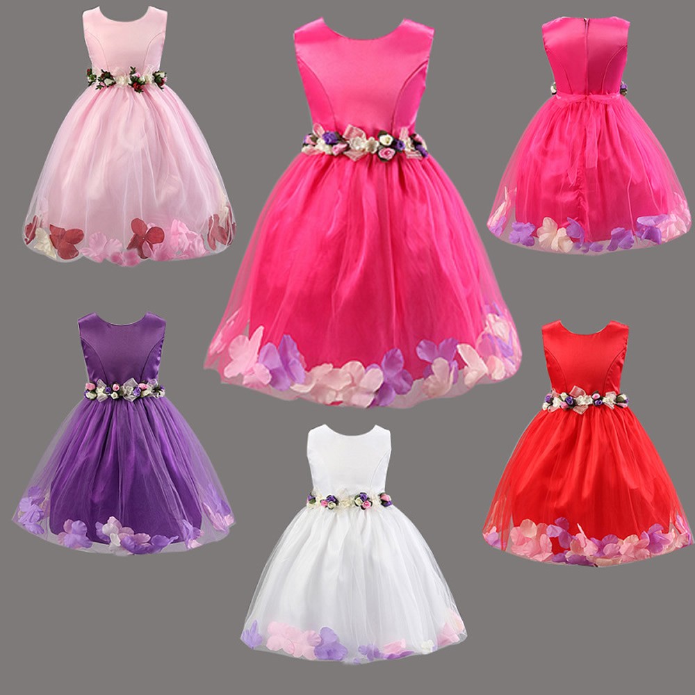 Girls Kids Knee Length Pink, Rose, Purple, White Flower Formal Wedding Bridesmaid Party Christening Occasion Prom Tulle Dress Ages 1.5 2 3 4 5 6 7