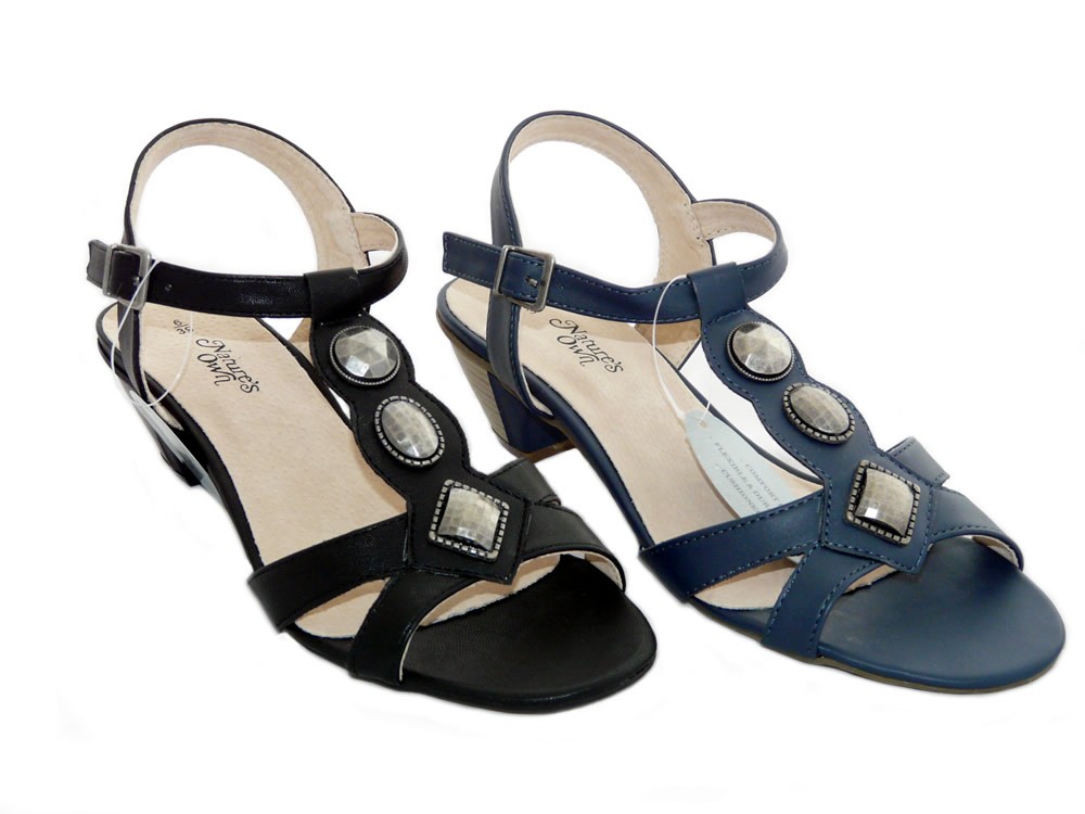 Nature's Own Women's Ladies Leather Lined Non-Slip Strappy Sandals, Ankle Strap, T-Strap, T-Bar and Cuban Heel Shoes