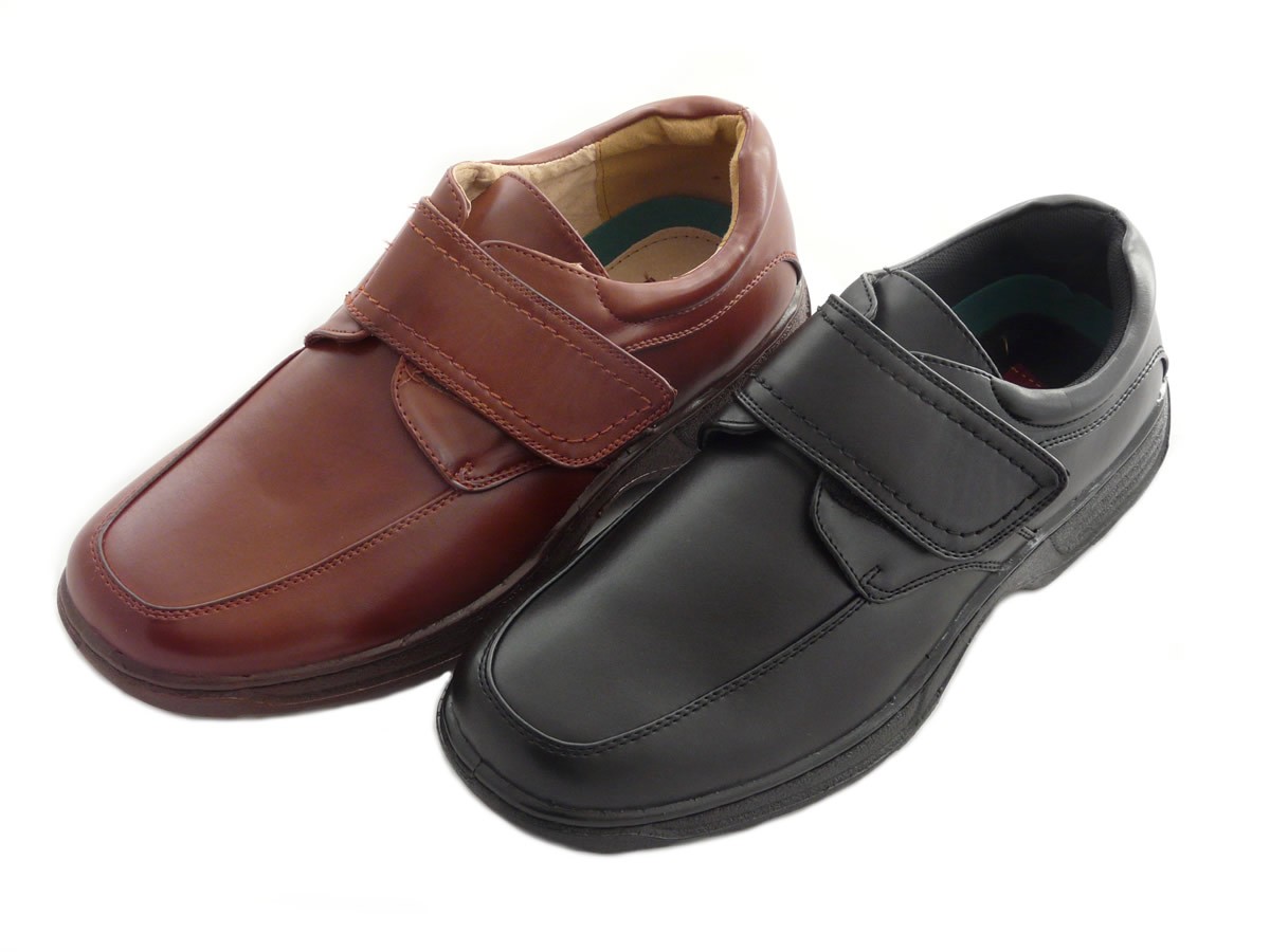 Cushion Walk Mens Leather-Lined Lightweight Formal Work Comfort Velcro Fastening Shoes