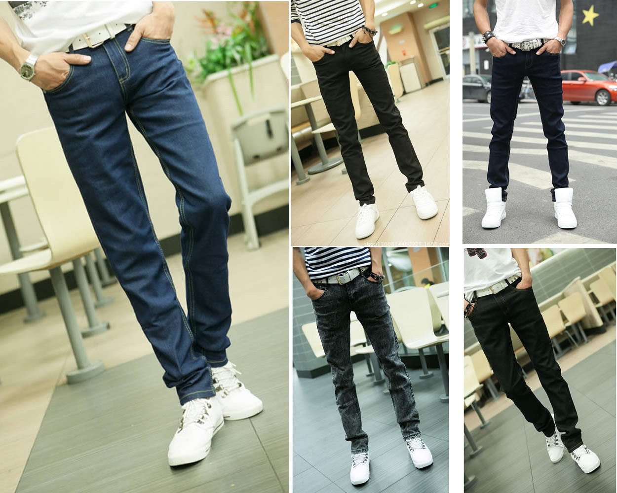 NEW Mens Black Blue Acid Skinny Slim Fit Stretch Jeans Punk Denim Trousers Pants