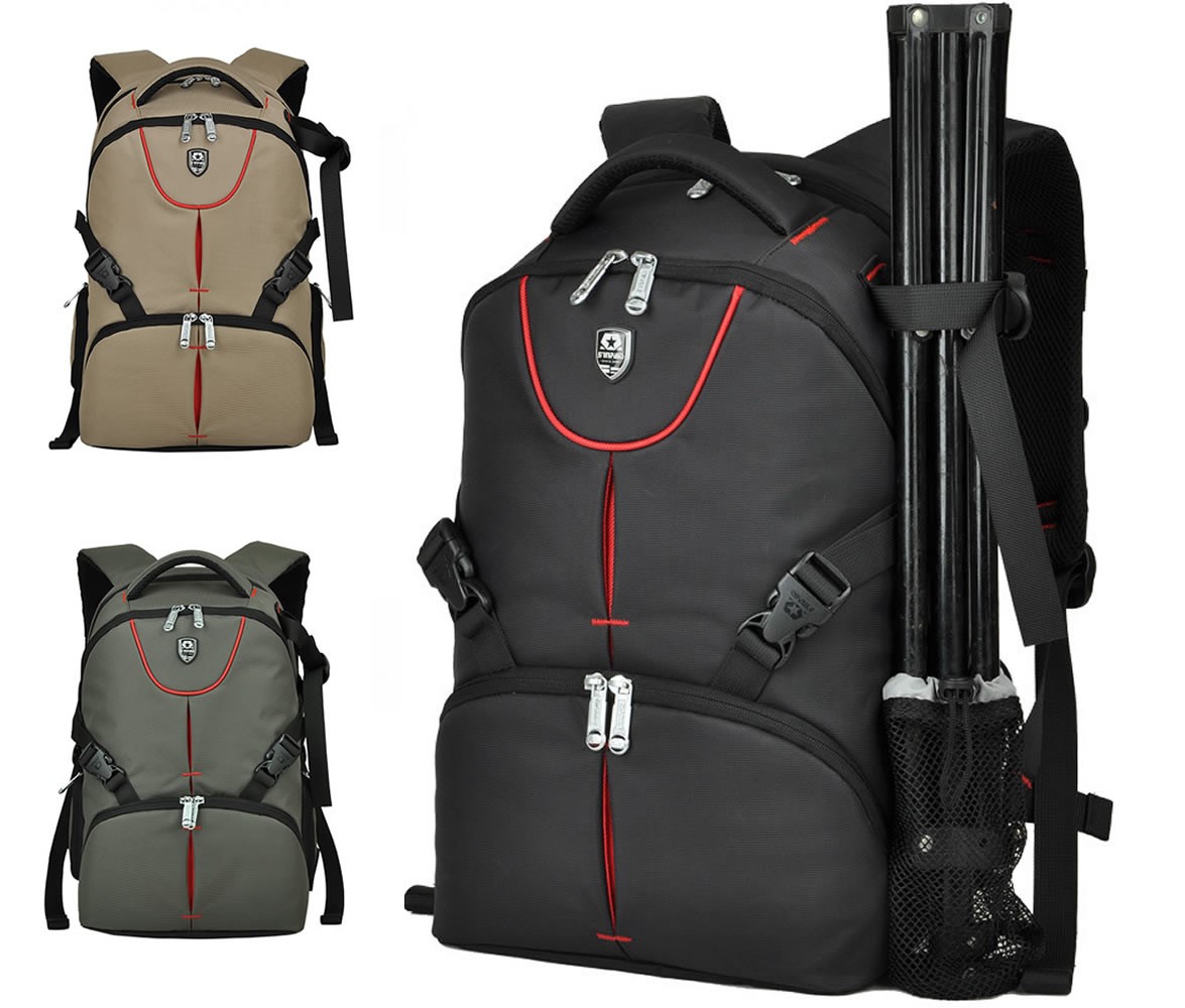 Sinpaid Water Resistant Camera Backpack Rucksack Bag for Digital Camera, DSLR, SLR Large Photographers Bag Universal for Canon Nikon, Pentax, Sony etc - with Rain Cover