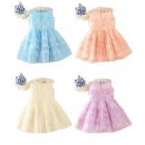 Girls Kids Blue, Lilac, Orange, Yellow, 3d Textured Floral Flower Girl Formal Wedding Bridesmaid Party Christening Baptism Birthday Occasion Dress