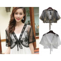 Women's Short Sleeved Cropped Lace Mesh Bolero Shrug Waistcoat