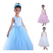 Girls Full Length Blue, White, Pink Flower Formal Wedding Bridesmaid Party Christening Occasion Prom Tulle Dress Ages 2 3 4 5 6 7 8 9 10