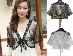 Women's Short Sleeved Cropped Lace Mesh Bolero Shrug Waistcoat